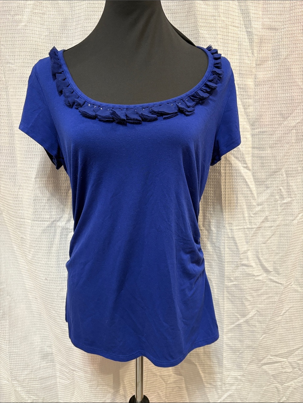 White House Black Market Royal Blue Scoop Neck Ruffle Tee
